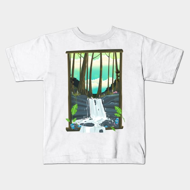 Jungle Waterfall Kids T-Shirt by nickemporium1